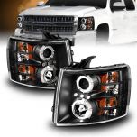 AmeriLite Black Projector Headlights Halo For Chevy Silverado - Passenger and Driver Side