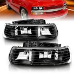 AmeriLite for 1999-2002 Chevy Silverado 1500 2500 3500 New Body Model / 2000-2006 Cheverolet Tahoe Suburban Headlights Assemblies Black Replacement Set - Passenger and Driver