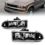 AmeriLite for 1998-2004 Chevy S10 / Blazer Crystal Black OE Headlights Black - Passenger and Driver Side