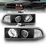 AmeriLite for 1998-2004 Chevy S10 Blazer Black Projector LED Halo Replacement Headlights Set - Passenger and Driver Side