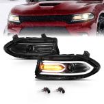 AmeriLite Square Projector Dual LED Signal DRL Light Tube Headlight Pair for 2015-2022 Dodge Charger - Passenger and Driver Side