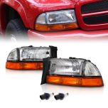 AmeriLite Chrome Headlights Parking Turn Signal Sets (4Pc) For Dodge Dakota / Durango (Pair) w/ Mounting Bracket