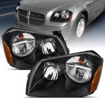 AmeriLite Black Replacement OE Headlights Set for 2005-2007 Dodge Magnum (Pair) High/Low Beam Bulb Included