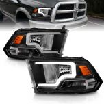 AmeriLite for 2009-2018 Dodge Ram 1500 2500 3500 Truck LED Bar Black Replacement Headlights Pair - Driver and Passenger Side