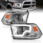 AmeriLite for 2009-2018 Dodge Ram 1500 2500 3500 Pickup LED Bar Replacement Chrome Headlights Set - Driver and Passenger Side