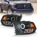 AmeriLite for 2009-2018 Dodge Ram 1500 2500 3500 Black Projector Headlights Ultra-LED Halo - Passenger and Driver Side