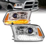 AmeriLite Chrome Projector Headlights Switchblade LED Parking Turn Signal for Dodge Ram - Passenger and Driver Side