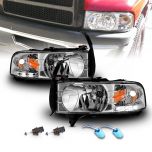 AmeriLite Chrome 1pc Replacement Headlights w/Corner LED Parking Lamp Assembly Set for 1994-2001 Dodge Ram 1500 2500 3500 Pickup - Passenger and Driver Side