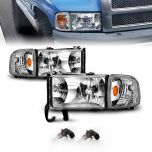 AmeriLite 1994-2001 Chrome Replacement Headlights Assembly w/Corner Light Set For Dodge Ram Truck 1500 2500 3500 - Passenger and Driver Side