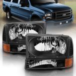 AmeriLite Headlights Replacement W/Corner Light Black For Ford Excursion / Super Duty F250, F350, F450 - Passenger and Driver Side