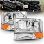 AmeriLite Headlights Replacement W/Corner Light Chrome Amber For Ford Excursion / Super Duty F250, F350, F450 - Passenger and Driver Side