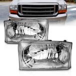 AmeriLite for 1999-2004 Ford Super Duty F-250/F-350/F-450/F-550 | Excursion Chrome Headlights Beams Pair - Passenger and Driver Side