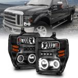 AmeriLite Black Projector Headlights CCFL Halo for Ford F-250/Super Duty - Passenger and Driver Side