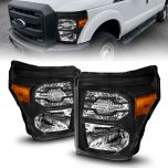 AmeriLite for 2011-2016 Ford F250 F350 F450 Super Duty Black OE Replacement Headlights Signal Lamp Set - Passenger and Driver Side