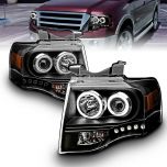 AmeriLite Black Projector Headlights Xtreme LED Halo for Ford Expedition - Passenger and Driver Side