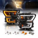 AmeriLite Switchback Intense LED Tube Dual Projector Black Headlights Pair For 2015 2016 2017 Ford F150 F-150