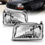 AmeriLite for 1992-1996 Ford F150 F250 F350 / Bronco Euro Crystal Replacement Headlights Pair - Passenger and Driver Side