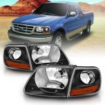 AmeriLite for 1997-2003 Ford F150 F-150 Harley Lightning 4pcs Halogen Headlights Corner Parking Lamp Assembly Set - Driver and Passenger Side