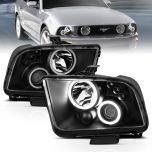 AmeriLite Black Dual Intense LED Halos Projector Replacement Headlights Pair For 2005-2009 Ford Mustang - Driver and Passenger Side