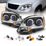 AmeriLite for 2007-2012 GMC Acadia Factory Halogen Type Clear Chrome Replacement Dual Projector Headlights Assembly Pair - Driver and Passenger Side