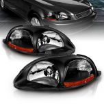 AmeriLite Black Replacement Headlights Set For 96-98 Honda Civic - Passenger and Driver Side