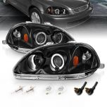 AmeriLite Black Dual LED Halo Projector Replacement Headlights Set For 96-98 Honda Civic - Passenger and Driver Side