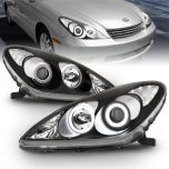AmeriLite Black Projector Replacement Headlights Ultra Bright LED Halo For Lexus ES 300/330 - Passenger and Driver Side