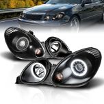 AmeriLite Black Projector Headlights Ultra Bright LED Halo For Lexus GS 300/400 Halogen Bulb Version Only- Passenger and Driver Side