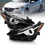 AmeriLite Black Projector Headlights With Halo For Mazda 3 (Pair) High/Low Beam Bulb Included