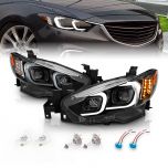 AmeriLite Black Projector Headlights With Glow Bar For 2014-2017 Mazda 6 (Pair) High/Low Beam Bulb Included