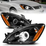 AmeriLite Projector Headlights Black Amber (X-Halo) for Mitsubishi Lancer - Passenger and Driver Side
