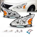 AmeriLite Projector Chrome Headlights LED Bar Style Set for 2013-2015 Nissan Altima 4 Door Sedan - Passenger and Driver Side