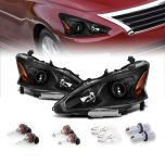 AmeriLite 2013-2015 Projector Black Housing Replacement Headlight Pair for Altima 4Dr Sedan w/Bulbs - Driver and Passenger Side