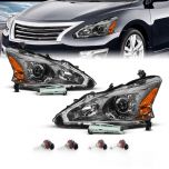 AmeriLite 2013-2015 Projector Gun Metal Replacement Headlight Pair for Altima 4Dr Sedan w/Bulbs - Driver and Passenger Side