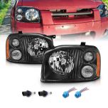 AmeriLite 2001-2004 Black Replacement Headlights Assembly for Nissan Frontier D22 Base/SE/SC/XE (Pair) w/ Hi/Lo Beam Bulb