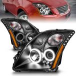 AmeriLite for 2007-2009 Nissan Sentra Black Replacement Projector Xtreme LED Halo Ring Headlights Assembly Set - Passenger and Driver Side