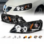 AmeriLite Projector Headlights Black Amber(CCFL Halo) for Pontiac G6 - Passenger and Driver Side