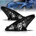 AmeriLite Projector Headlights Halo Black For Toyota Celica - Passenger and Driver Side