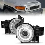 AmeriLite 2007-2014 LED Halo Projector Chrome Headlight Pair For Toyota FJ Cruiser 1GR-FE