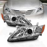 AmeriLite for 2007-2009 Toyota Camry Factory Style Chrome Projector Replacement Headlight Assembly Pair - Passenger and Driver Side