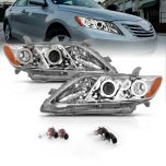AmeriLite for 2007-2009 Toyota Camry Dual Xtreme LED Halos Projector Chrome Replacement Headlights Set - Passenger and Driver Side