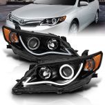 AmeriLite Black Projector LED Bar Halo Replacement Headlights Set For 12-14 Toyota Camry - Passenger and Driver Side