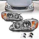 AmeriLite Chrome Replacement Headlights Assembly For 2003-2008 Toyota Corolla (Pair) High/Low Beam Bulb Driver and Passenger Side Included