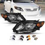 AmeriLite for 2009-2010 Toyota Corolla Black Housing Factory Upgrade Replacement Headlight Assembly Signal Lamps Pair - Driver and Passenger Side