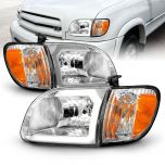 AmeriLite for 2000-2004 Toyota Tundra Regular | Access Cab C-Type LED Tube Chrome Headlight Corner Lamp Set - Driver and Passenger Side