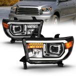 AmeriLite for 2007-2013 Toyota Tundra | 2008-2017 Sequoia [Full LED] Light Tube DRL Turn Signal Square Projector Headlight Set - Passenger and Driver Side