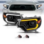 AmeriLite For 2012-2015 Toyota Tacoma Pickup C-Type Switchback LED Tube Replacement Headlights Pair - Passenger and Driver Side