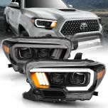 AmeriLite for 2016-2023 Toyota Tacoma SR SR5 LED Tube Twin Square Projectors Replacement Pickup Truck Headlight Pair - Passenger and Driver Side