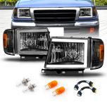 AmeriLite for 1997-2000 Toyota Tacoma 2WD Pickup LED Tube Black Reaplcement Headlights + Corner Light Set - Passenger and Driver Side