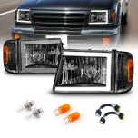 AmeriLite for 1998-2000 Toyota Tacoma 4WD Pickup LED Tube Black Reaplcement Headlights + Corner Light Set - Passenger and Driver Side